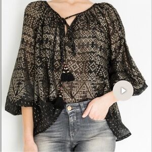 Mes Demoiselles Blouse floaty BOHO Gold cream Ecru Cotton Peasant Top